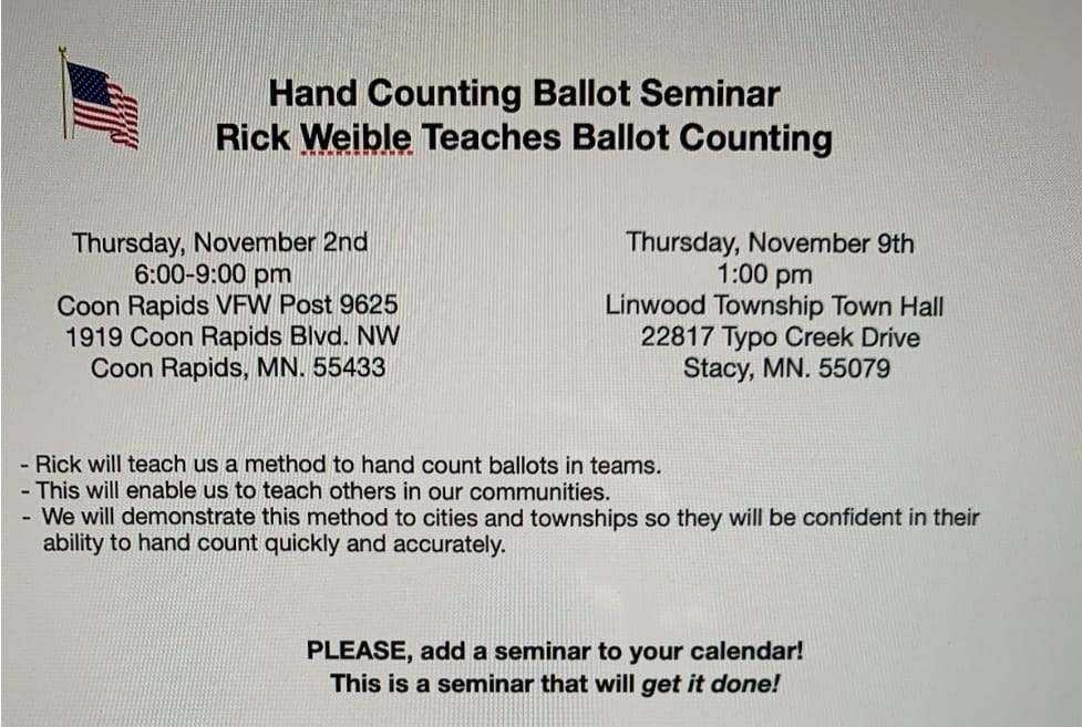 Learn to Hand Count Tomorrow in Coon Rapids (and Nov 9 in Linwood Township)